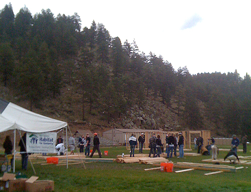 Kindness Week / Blue Spruce Habitat for Humanity wall building site on football field at Platte Canyon High School