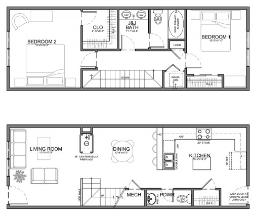 narrow 13' residential unit