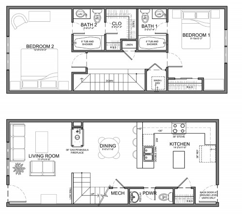 narrow townhome 14' plans