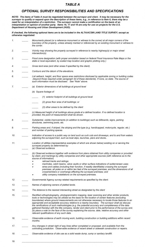 2005 ALTA Table A Standards Survey