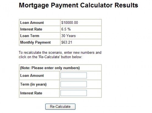 Mortgage Calculator Results $10,000