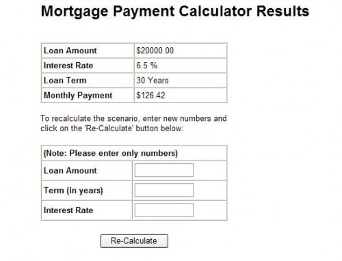 Mortgage Calculator Results $20,000