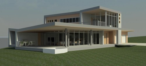 Basic Revit rendering showing massing, materials and design concept