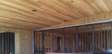 mountain modern custom mahagony soffit great room