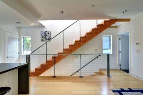 residential modern cable rail at stair