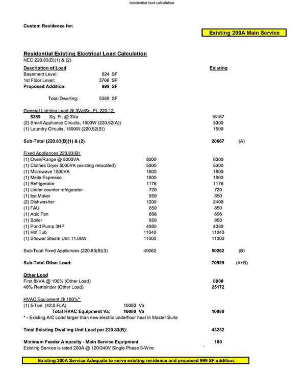 residential electrical load calculations