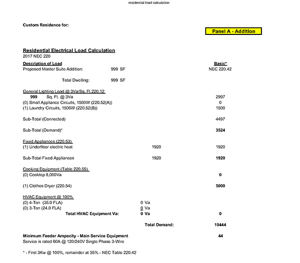 residential electrical load calculations