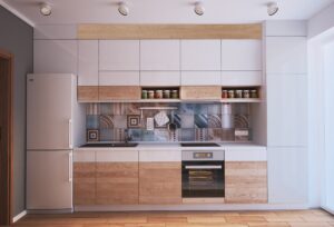 kitchen showing vertically aligned cabinets