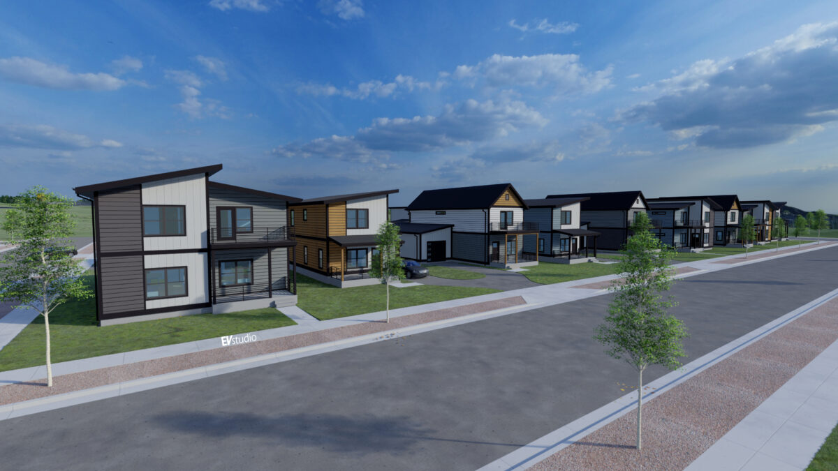 An example of modular construction through a rendering of the Poncha Meadows project.
