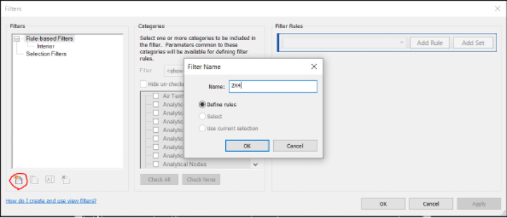 A screenshot of the Revit menu/dialog box needed to add the 2x4 filter.