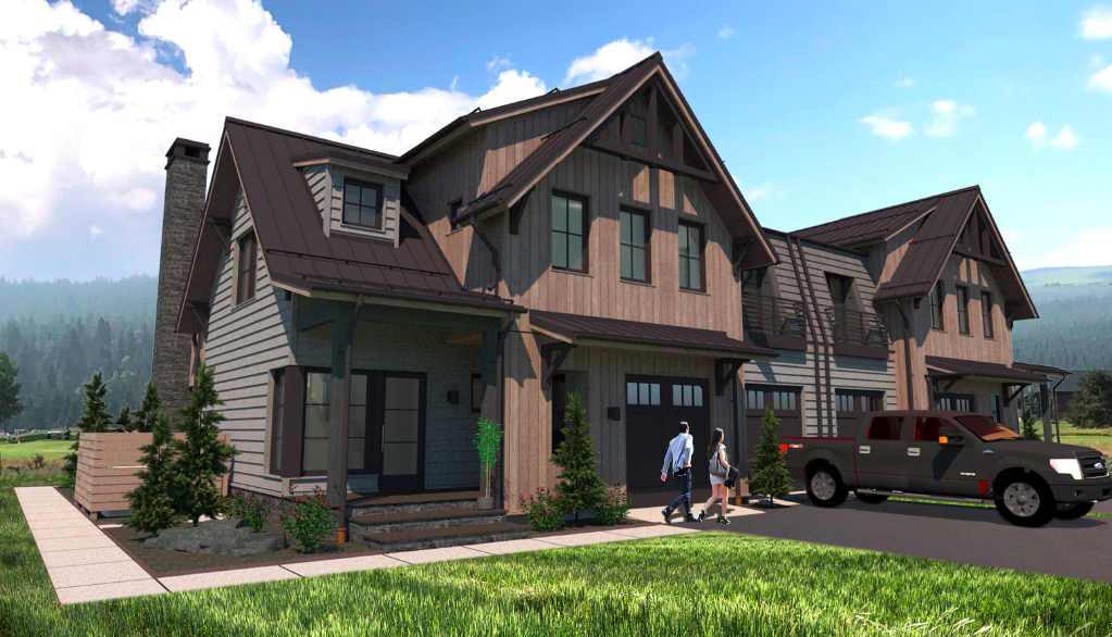 A digital 3D rendering of a modular home 
