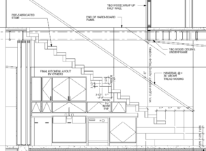 A blueprint detail for the floating stair on the Mountain Modern residence.