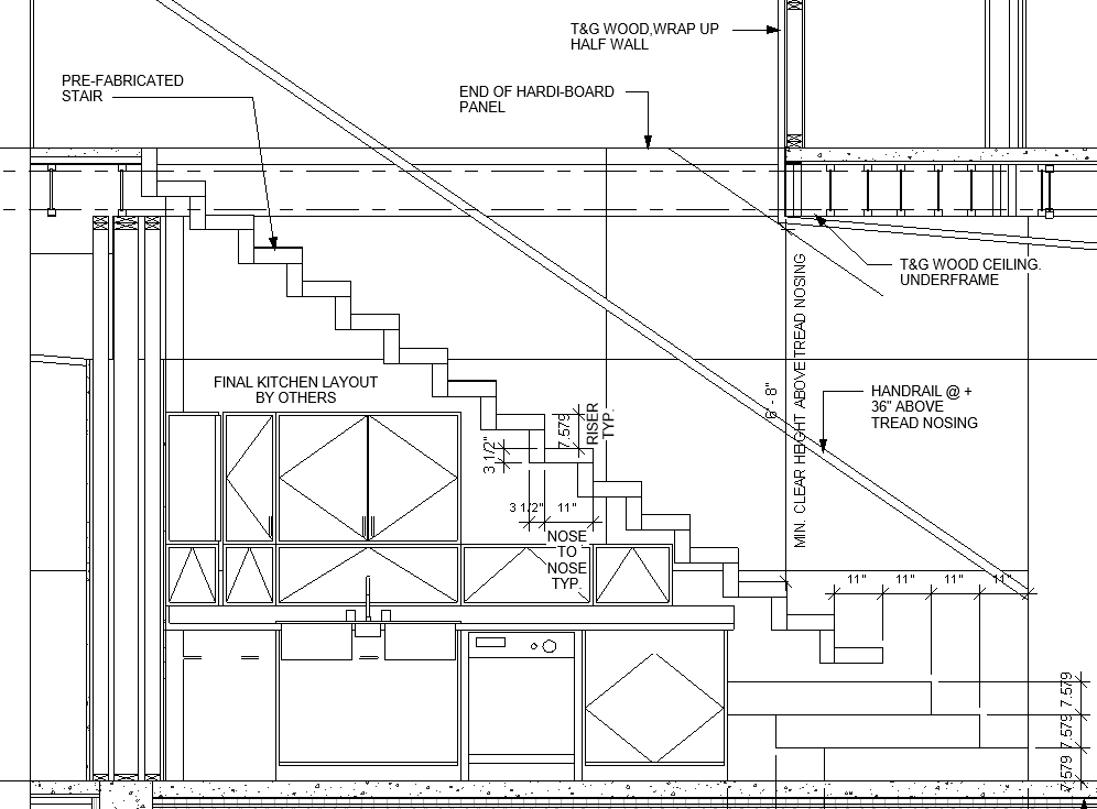 A blueprint detail for the floating stair on the Mountain Modern residence.