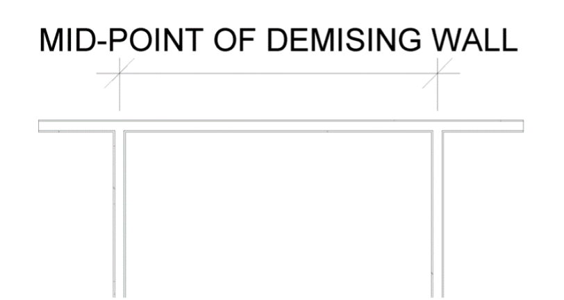 A digital image demonstrating dimensioning that is aligned to the mid-point of demising walls.