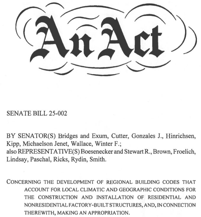 Colorado Senate Bill 25-002 Opening Page