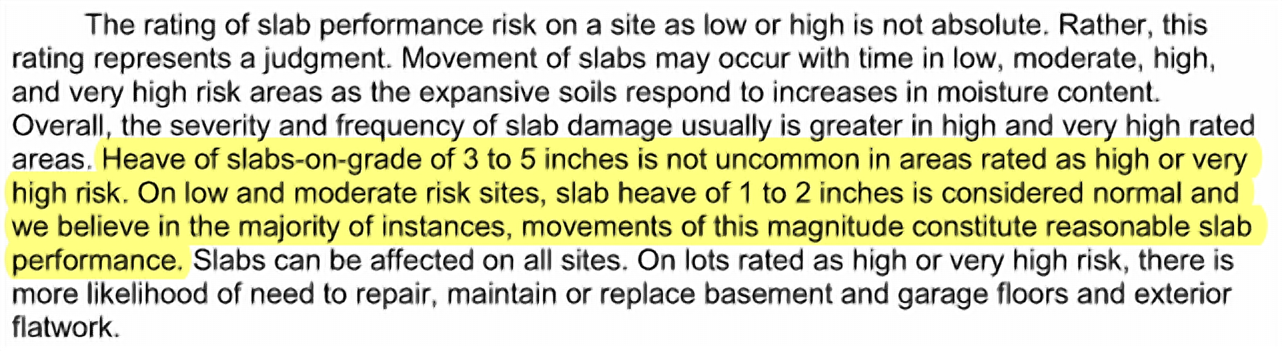 Excerpt from a typical geotechnical report describing expected slab heave.
